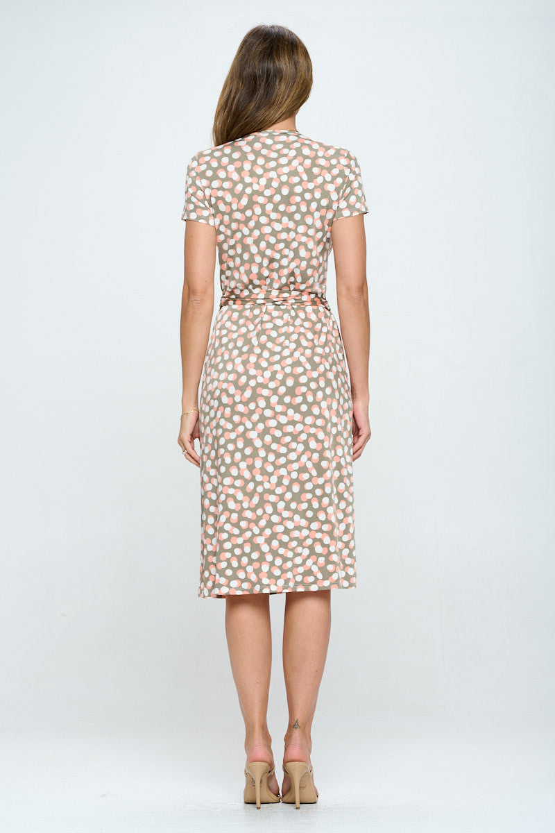 Polka Dot V neck Jersey Wrap Dress with Tie-Dresses-RENEE C.-Urbanheer