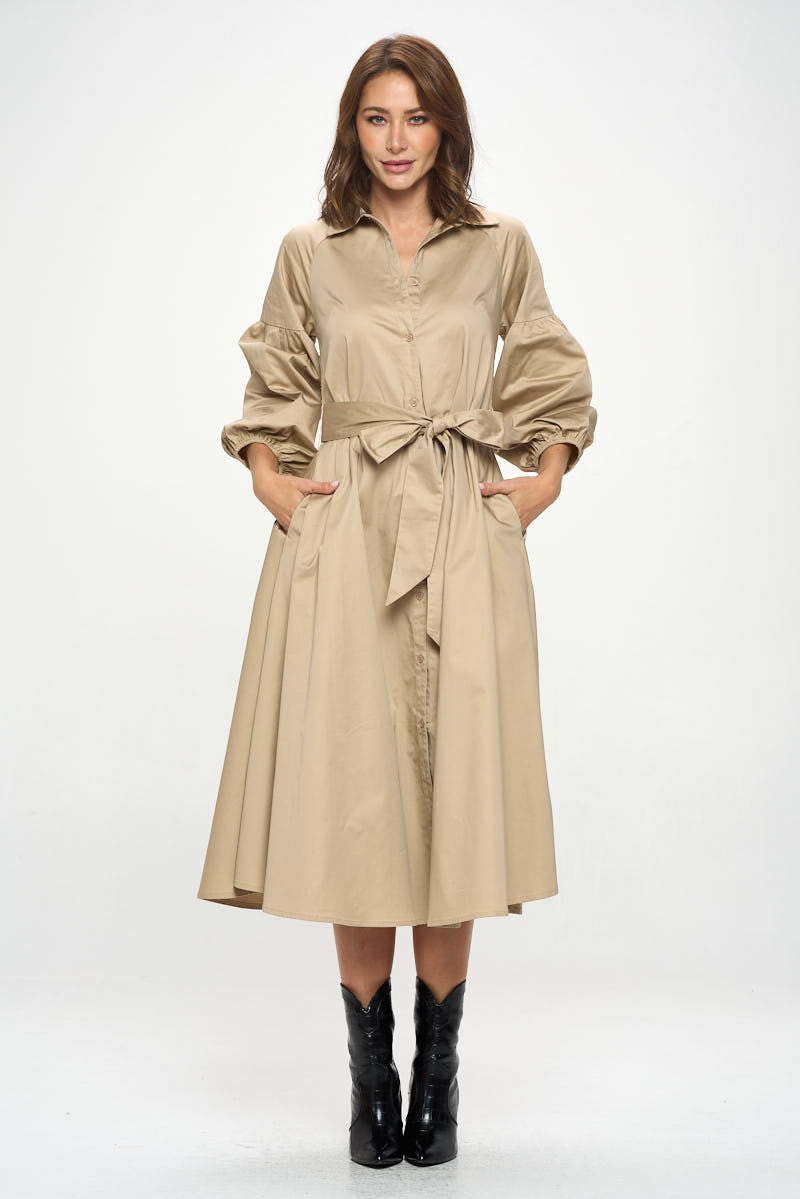 Maxi Shirt Dress-Dresses-Renee C.-Small-KHAKI-Urbanheer
