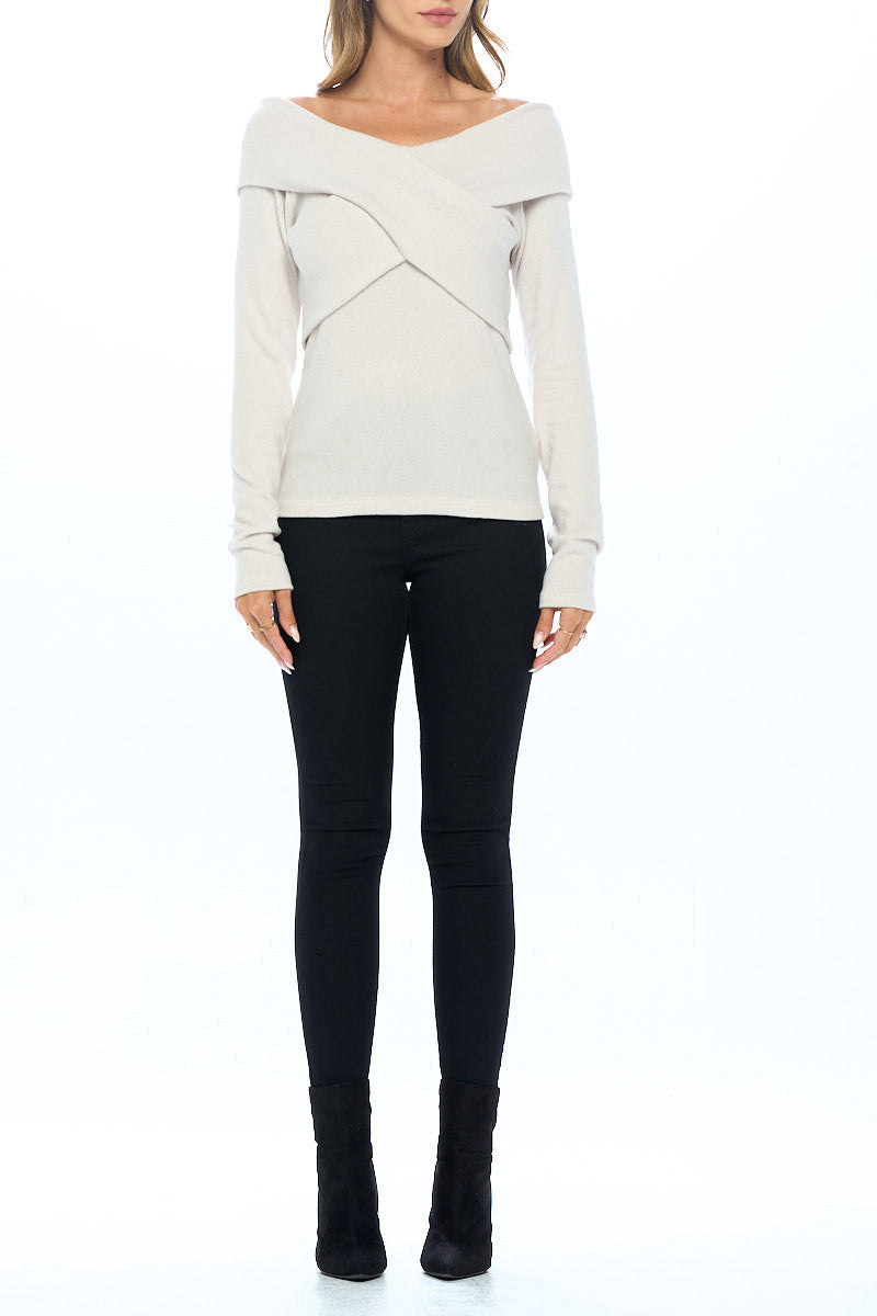 Cashmere Feel Brushed Knit Wrap Off Shoulder Top-Tops-RENEE C.-Urbanheer