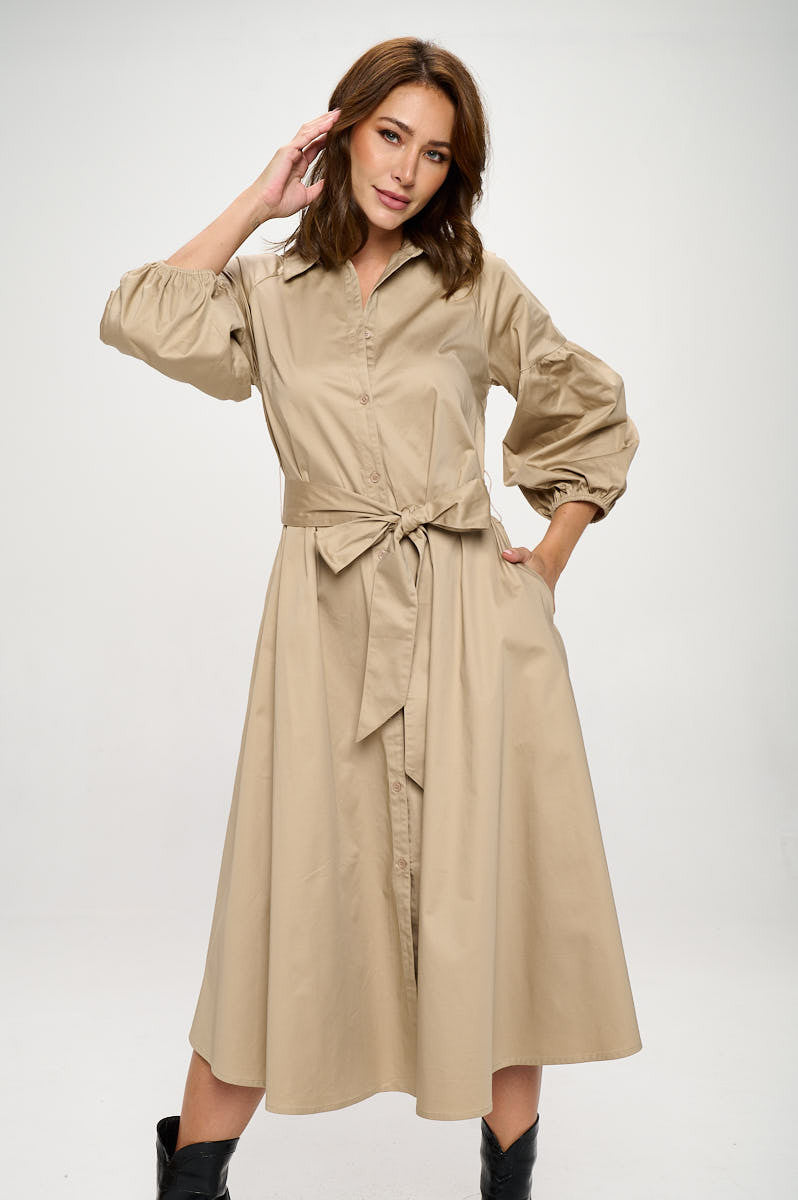 Maxi Shirt Dress-Dresses-Renee C.-Small-KHAKI-Urbanheer