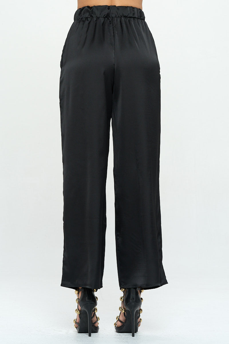 Stretch Satin Pants w/ Elastic Waist and Pocket-Pants-RENEE C.-Urbanheer