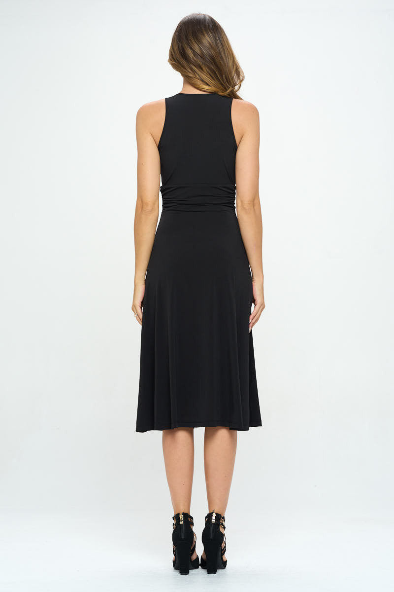 Solid Deep V Neck Lined Dress with Slit-Dresses-RENEE C.-Urbanheer