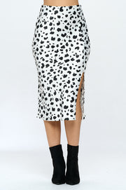 Satin Leopard Print Midi Skirt with Slit-Skirts-RENEE C.-Small-WHITE/BLACK-Urbanheer