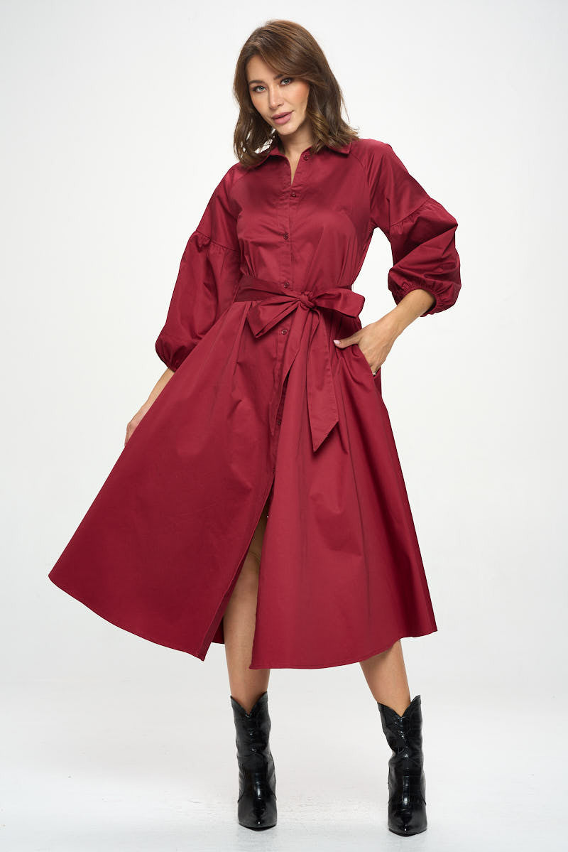 Maxi Shirt Dress-Dresses-Renee C.-Small-BURGUNDY-Urbanheer
