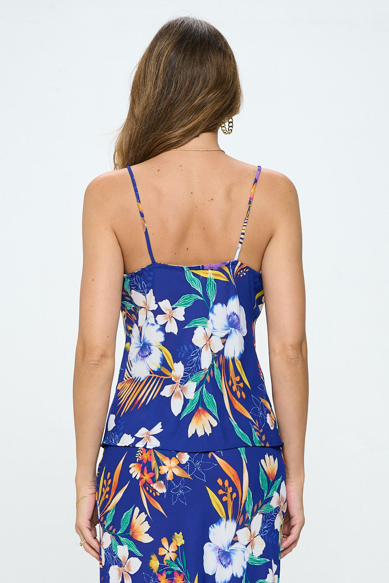 Tropical Print Cowl neck Tank Top-Tops-RENEE C.-Urbanheer