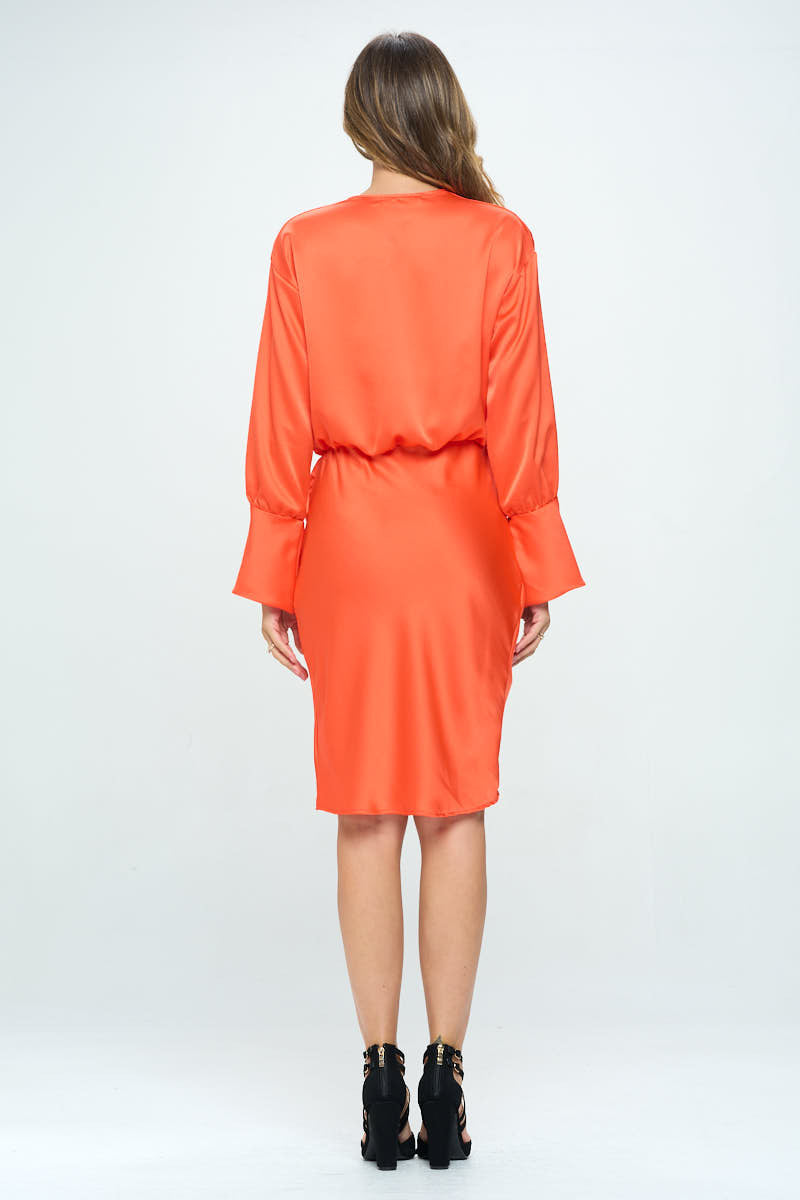 Stretch Satin Cowlneck Dress w/ Asymmetrical Hem-Dresses-RENEE C.-Urbanheer