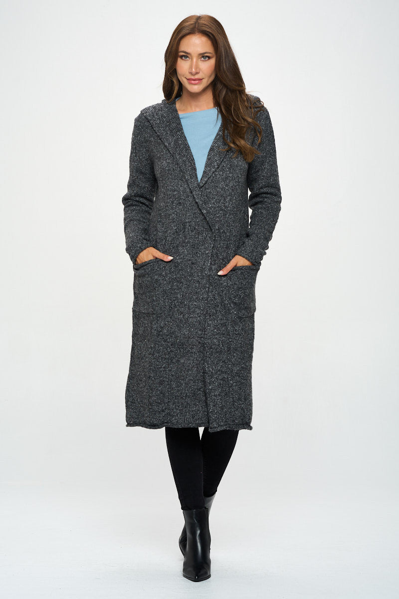 Charcoal Knit Open Front Cardigan Sweater with Pockets and Hood-New Arrival-Heer Decor-Small-CHARCOAL-Urbanheer