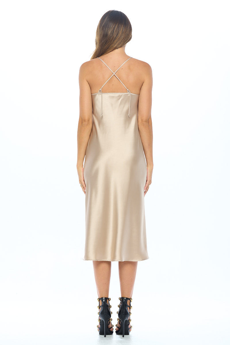Satin Bias Slip Dress with Slit-Dresses-RENEE C.-Small-BEIGE-Urbanheer