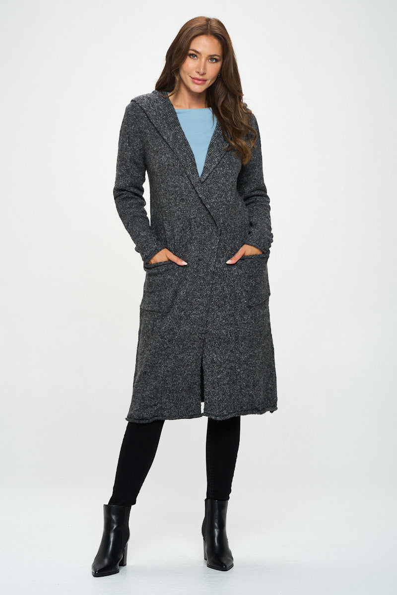 Charcoal Knit Open Front Cardigan Sweater with Pockets and Hood-New Arrival-Heer Decor-Small-CHARCOAL-Urbanheer
