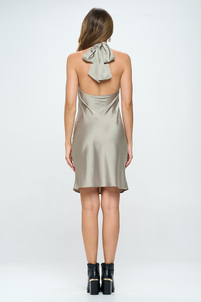 Satin Criss Cross Neck Dress with Open Back-Dresses-RENEE C.-Urbanheer