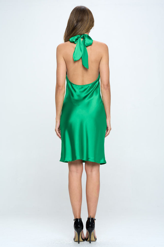 Satin Criss Cross Neck Dress with Open Back-4