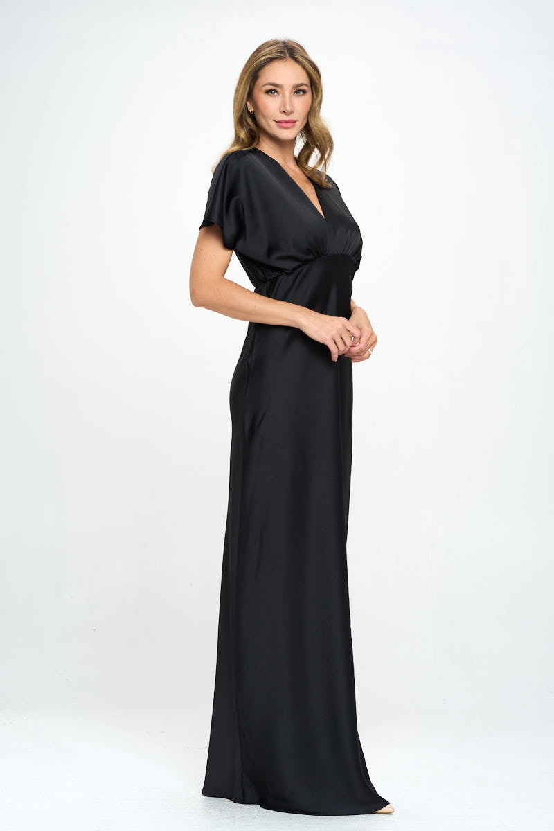Satin Solid Deep V Neck Formal Dress-Dresses-Reneecollection-Urbanheer