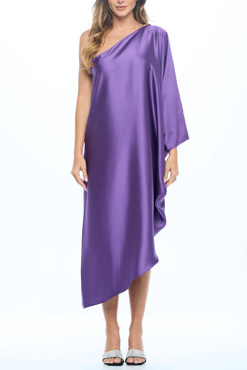Satin Oversize One Shoulder Asymmetrical Dress-Dresses-RENEE C.-Urbanheer