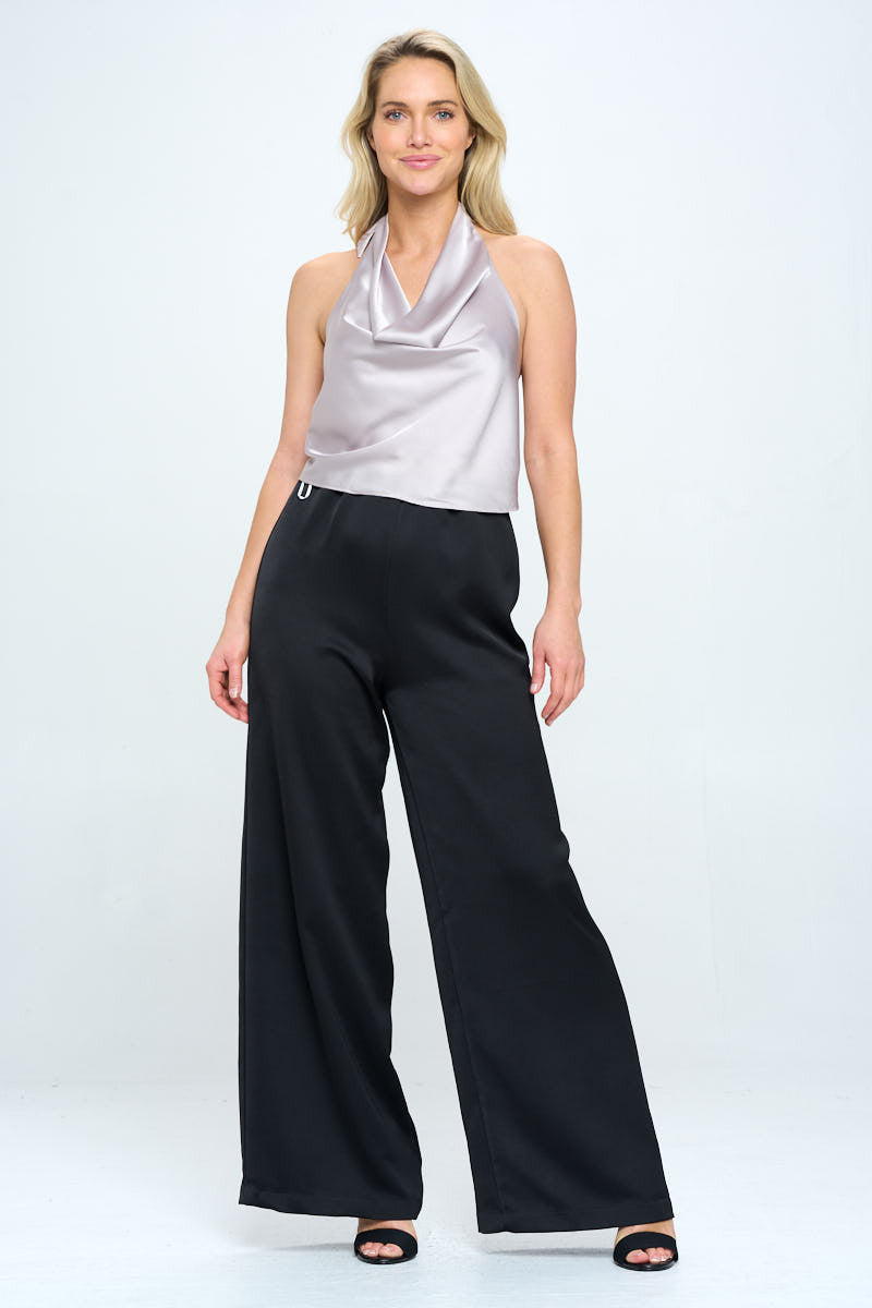 Satin Cowl Neck Backless Top-Tops-RENEE C.-Urbanheer