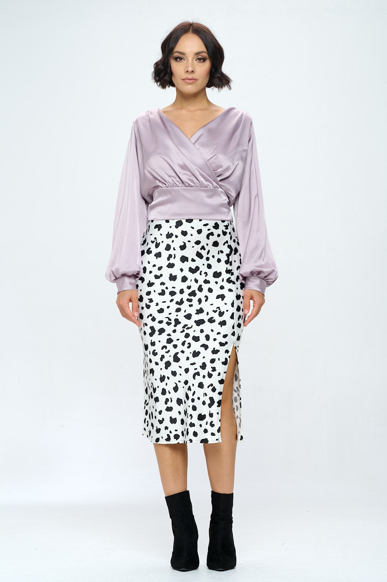 Satin Leopard Print Midi Skirt with Slit-Skirts-RENEE C.-Small-WHITE/BLACK-Urbanheer