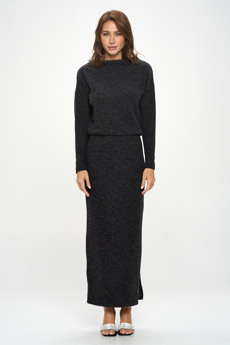 Knit Charcoal Maxi Dress With Dolman Sleeve-Dresses-Renee C.-Small-CHARCOAL-Urbanheer