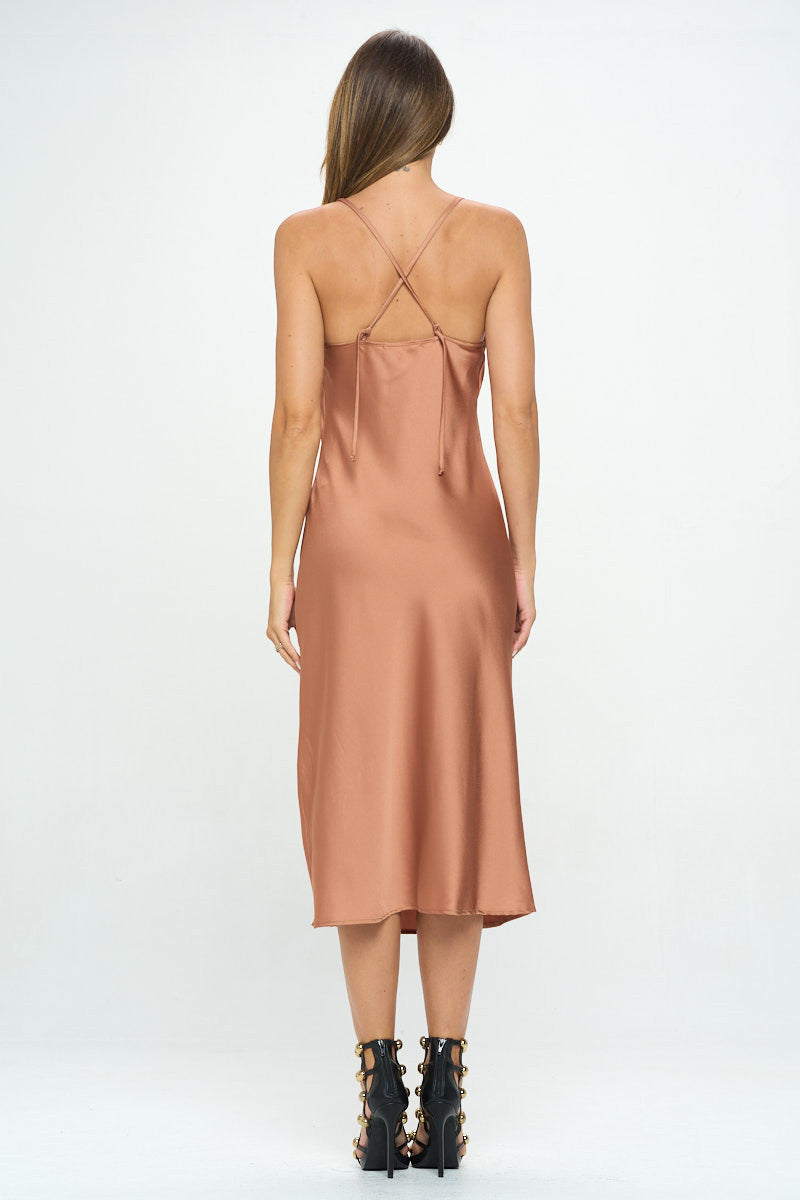 Stretch Silky Satin Bias Slip Dress with Slit-Dresses-RENEE C.-Urbanheer