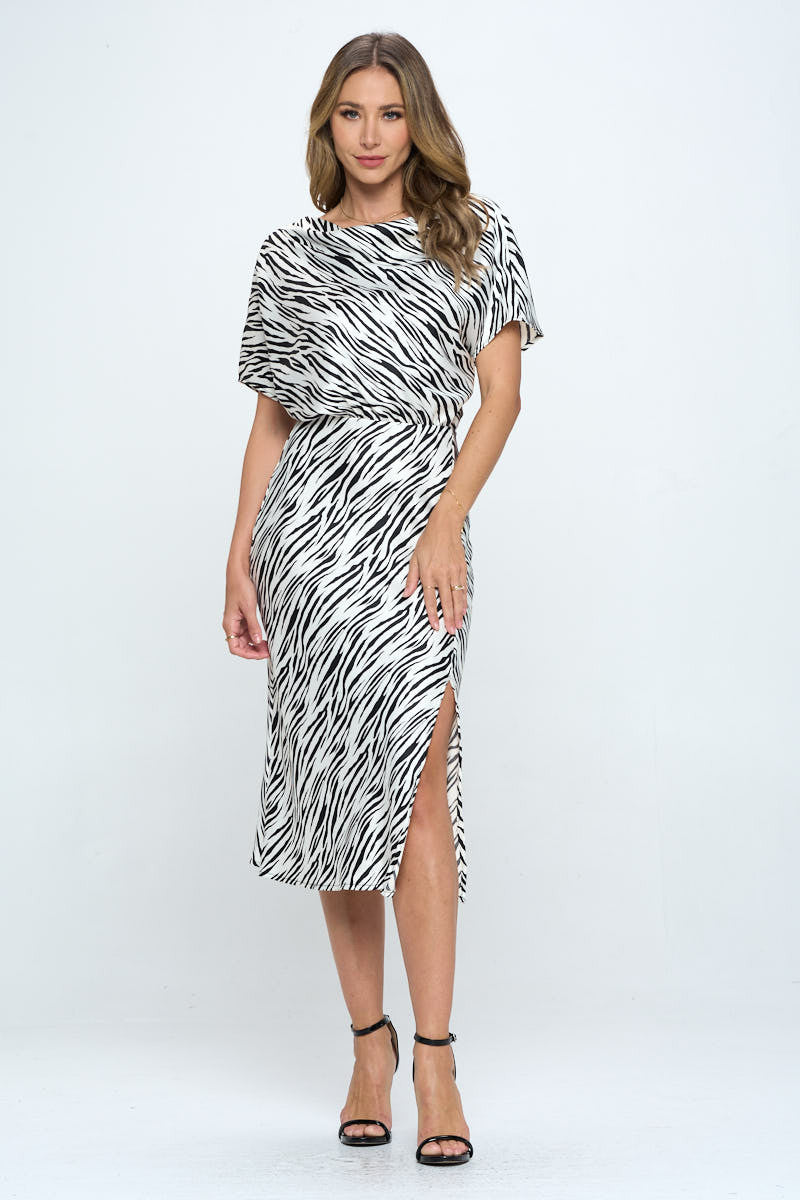 Zebra Print Dress with Slit-Dresses-RENEE C.-WHITE/BLACK-Small-Urbanheer