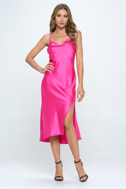 Satin Bias Slip Dress with Slit-Dresses-RENEE C.-Urbanheer