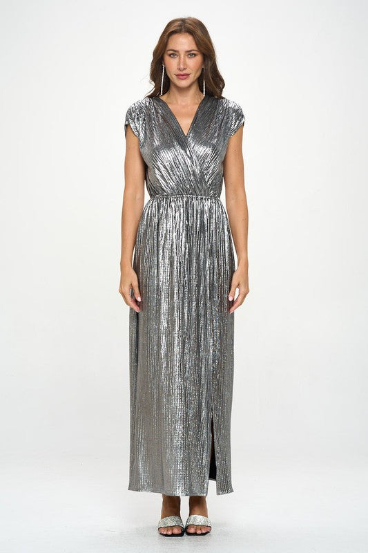 Sleeveless Metallic Maxi Dress-Dresses-Renee C.-Small-SILVER-Urbanheer