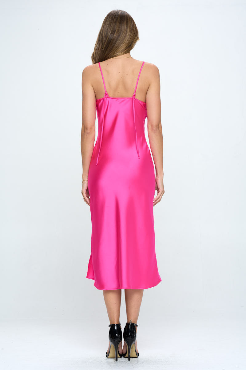 Satin Bias Slip Dress with Slit-Dresses-RENEE C.-Urbanheer