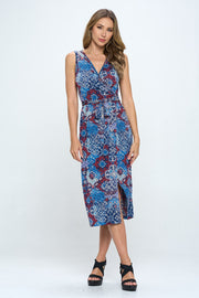Print V neck Dress with Tie and Slit-Dresses-RENEE C.-Urbanheer