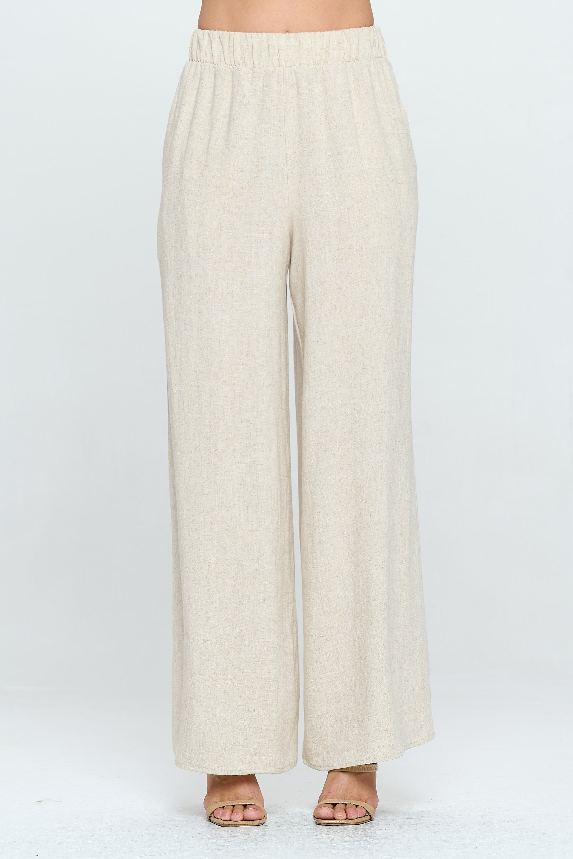Solid Linen Wide Leg Pants with Pockets-Pants-RENEE C.-Urbanheer