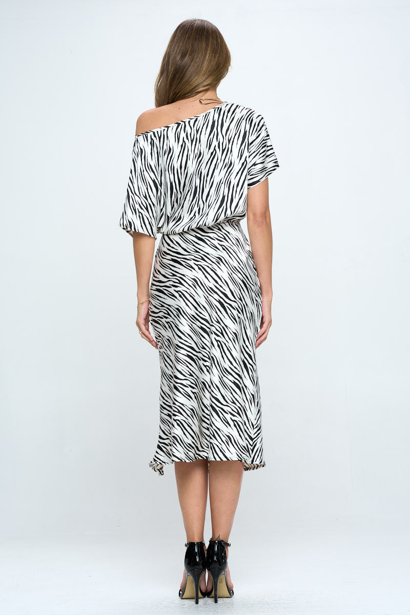 Zebra Print Dress with Slit-Dresses-RENEE C.-WHITE/BLACK-Small-Urbanheer