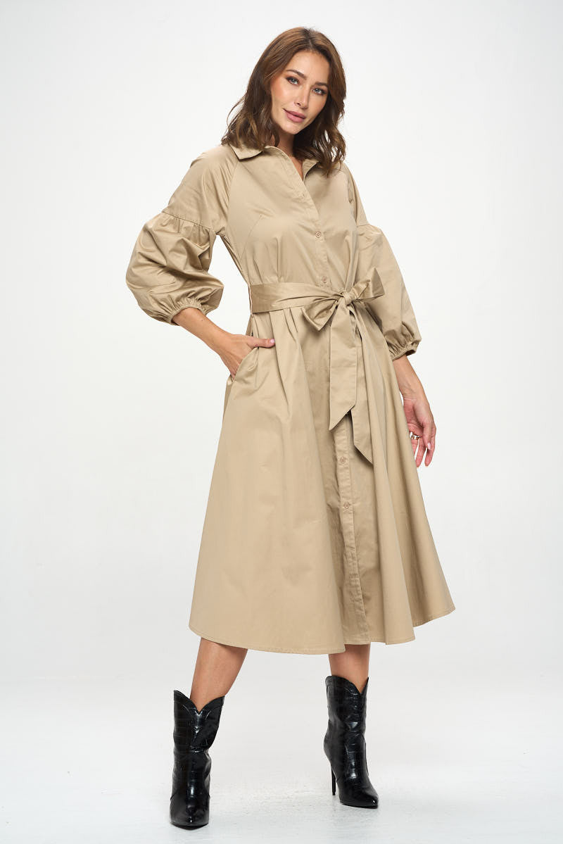 Maxi Shirt Dress-Dresses-Renee C.-Small-KHAKI-Urbanheer