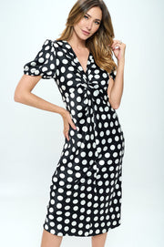 Stretch Satin Polka Dot Print Midi Dress-Dresses-RENEE C.-Urbanheer