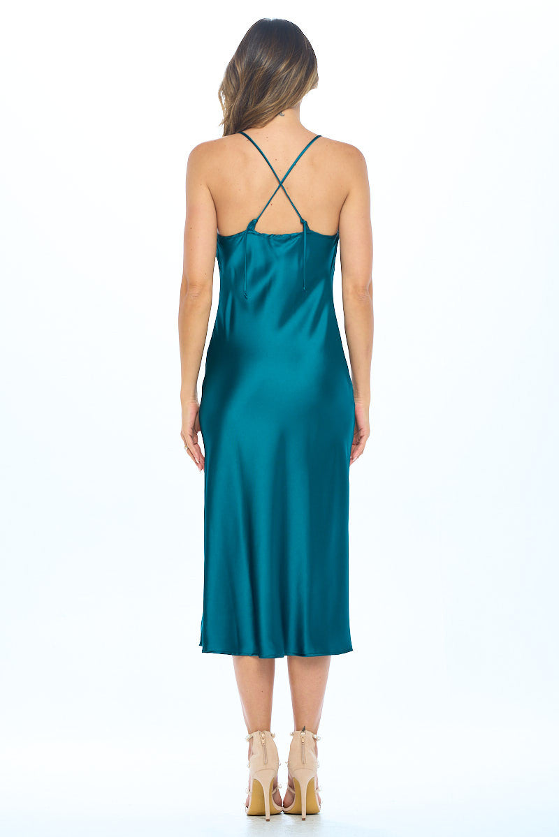 Satin Bias Slip Dress with Slit-Dresses-RENEE C.-Urbanheer