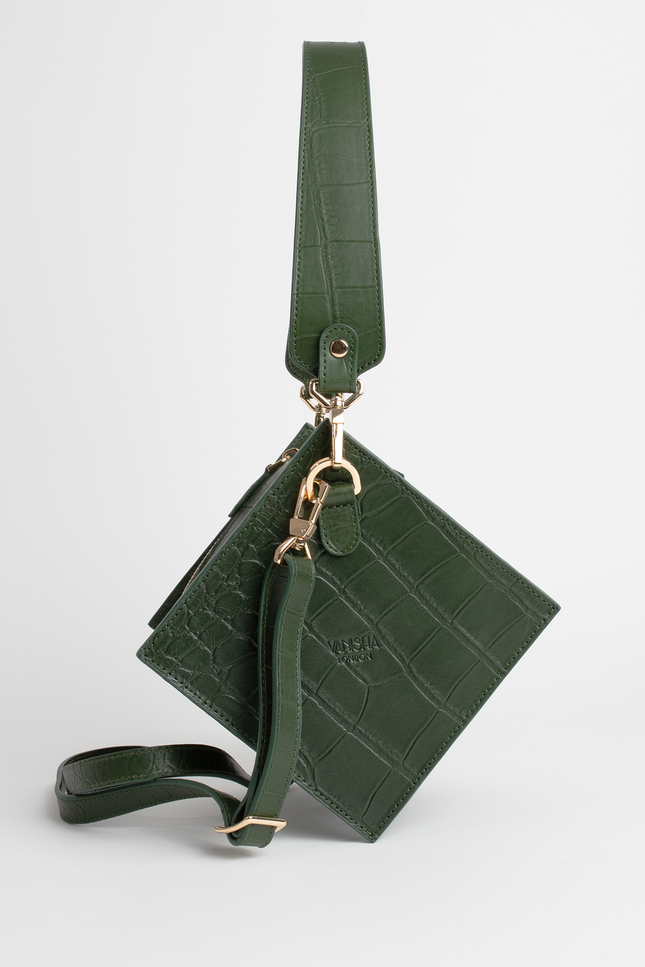 Lola Bag In Pine Green Crocodile Print-Vanisha London-Urbanheer