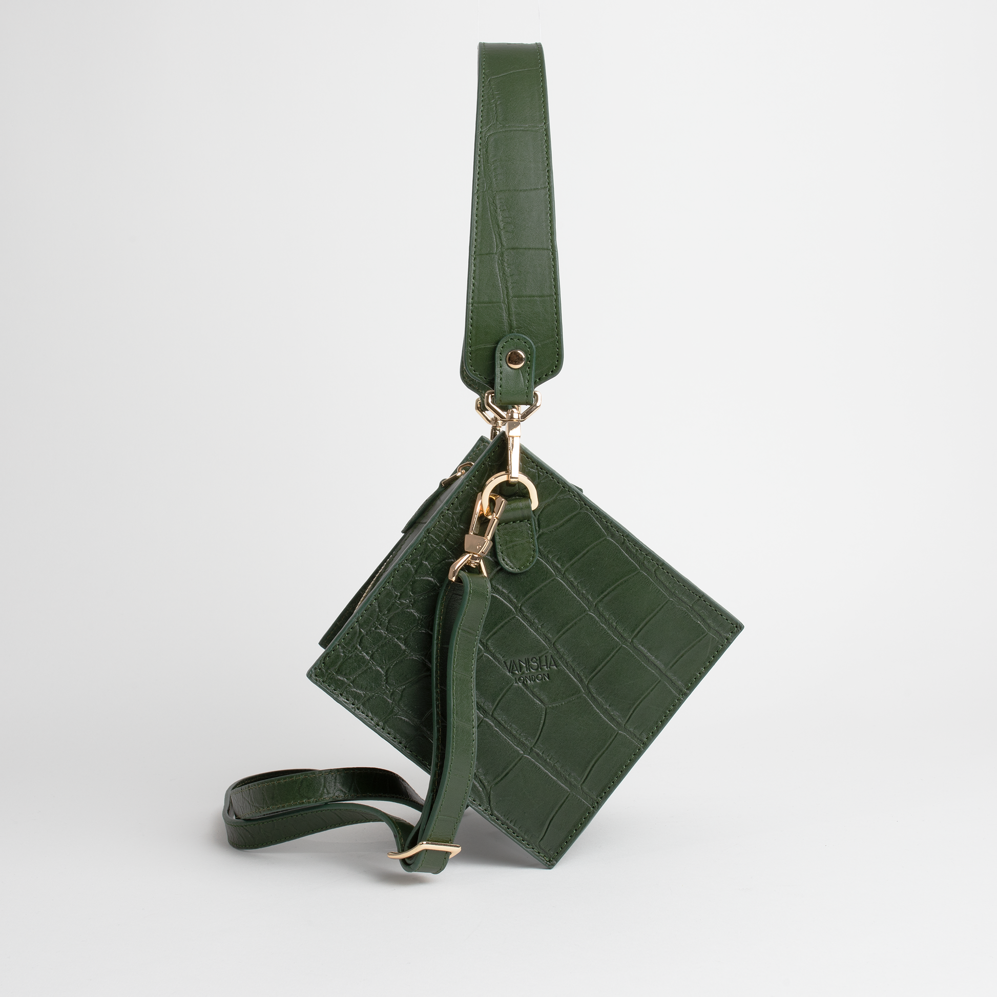Lola Bag In Pine Green Crocodile Print-Vanisha London-Urbanheer