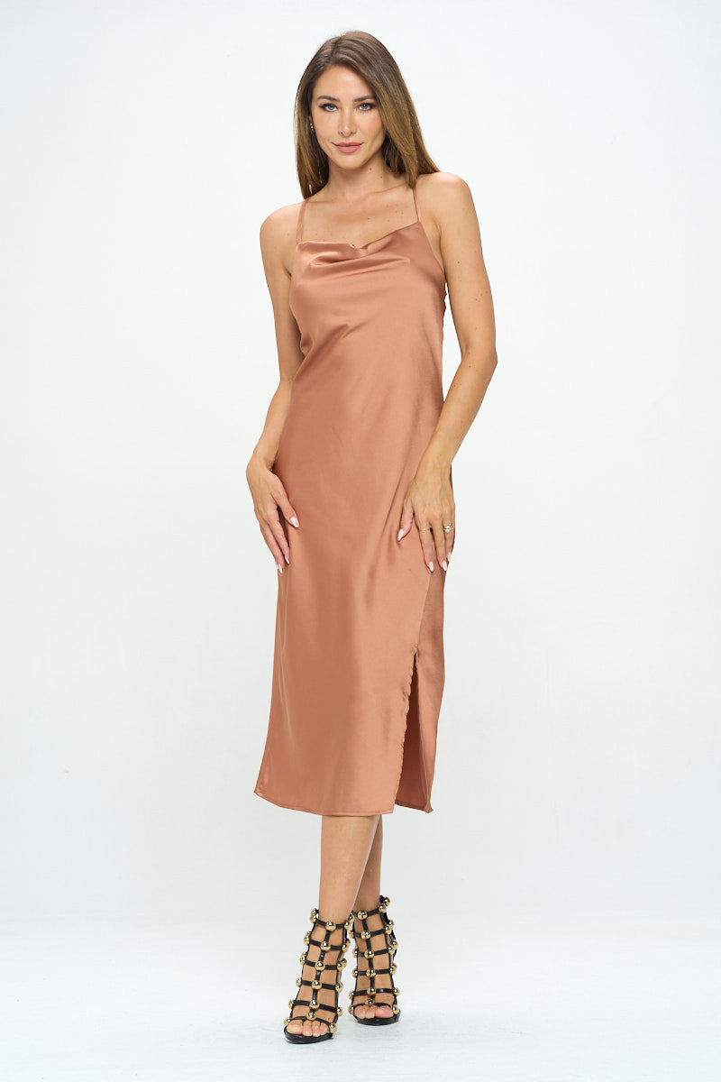 Stretch Silky Satin Bias Slip Dress with Slit-Dresses-RENEE C.-Urbanheer