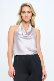 Satin Cowl Neck Backless Top-Tops-RENEE C.-Urbanheer