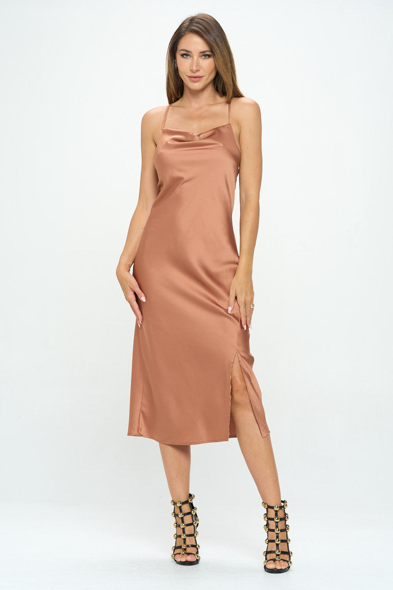 Stretch Silky Satin Bias Slip Dress with Slit-Dresses-RENEE C.-Urbanheer
