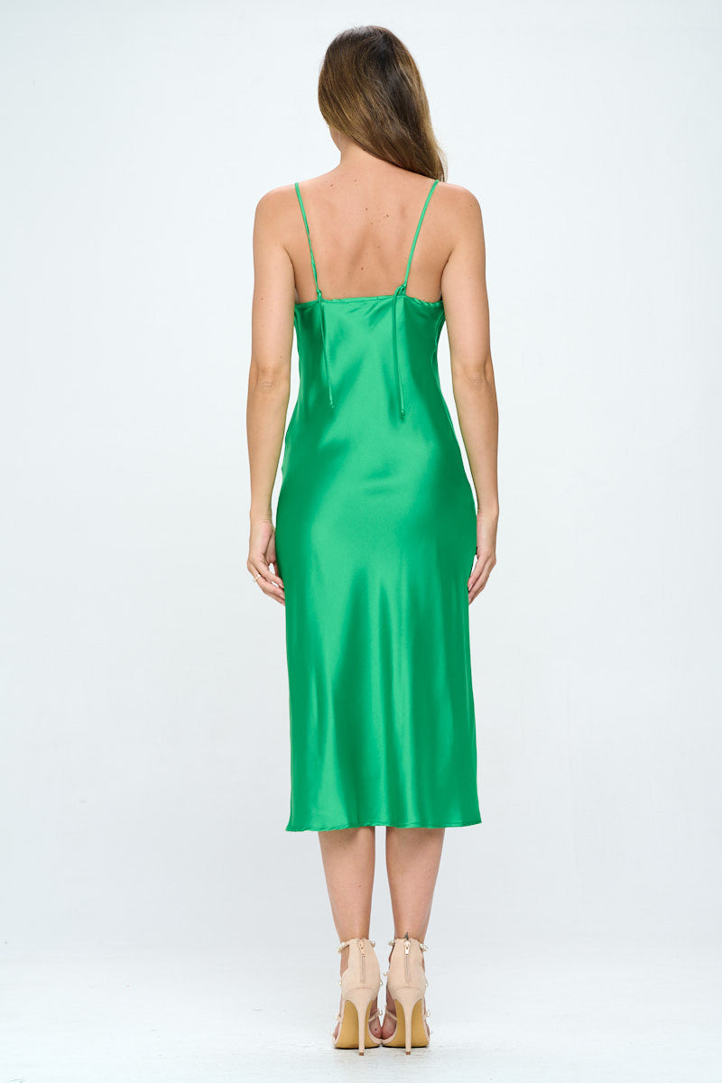 Satin Bias Slip Dress with Slit-Dresses-RENEE C.-Small-GREEN-Urbanheer