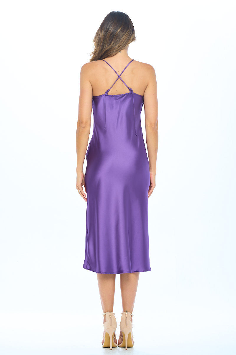 Satin Bias Slip Dress with Slit-Dresses-RENEE C.-Urbanheer