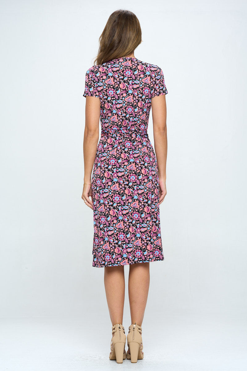 Print V neck Dress with Tie-Dresses-RENEE C.-Urbanheer