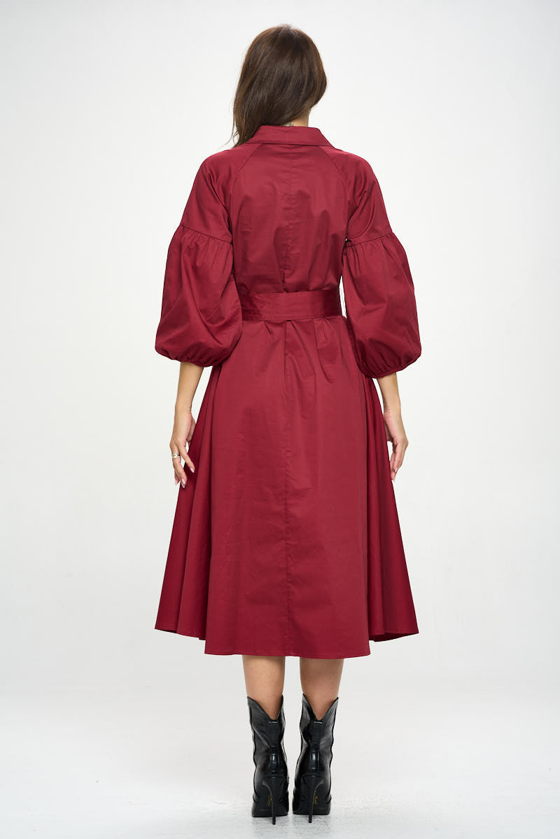 Maxi Shirt Dress-Dresses-Renee C.-Small-BURGUNDY-Urbanheer
