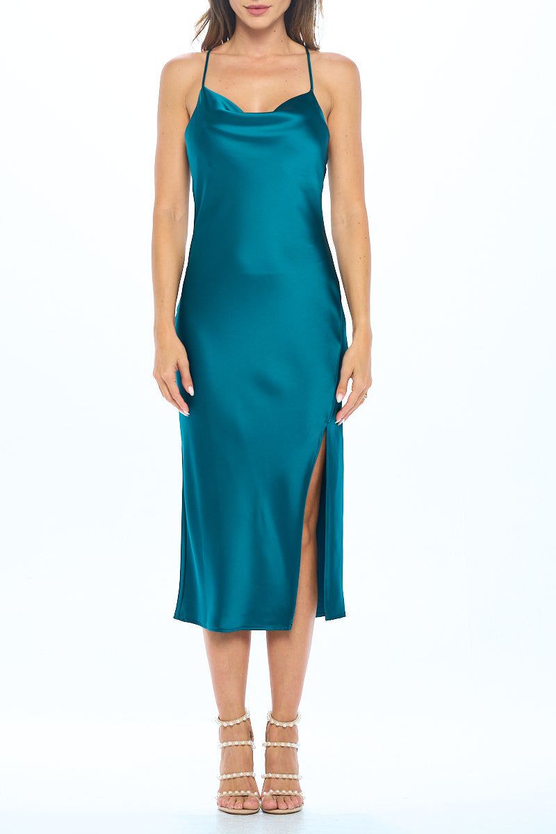 Satin Bias Slip Dress with Slit-Dresses-RENEE C.-Urbanheer