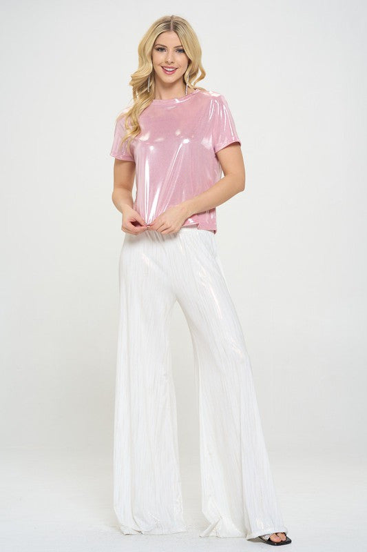 Metallic Short Sleeve Top-Dresses-Renee C.-Small-PINK-Urbanheer