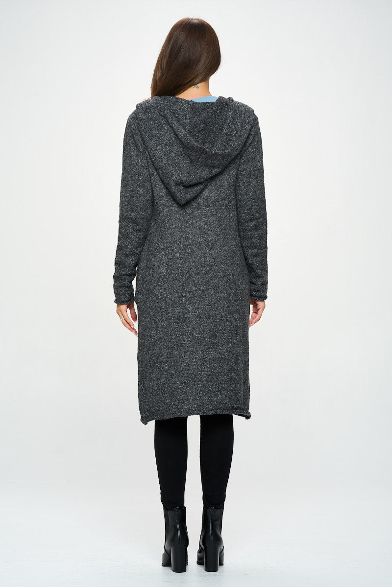 Charcoal Knit Open Front Cardigan Sweater with Pockets and Hood-New Arrival-Heer Decor-Small-CHARCOAL-Urbanheer