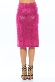 Bold Sequins Midi Skirt with Slit-Skirts-RENEE C.-Small-FUSCHIA-Urbanheer