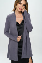 Brushed Knit Drape Front Cardigan with Cashmere Feel-Sweaters-Heer Decor-Small-CHARCOAL-Urbanheer