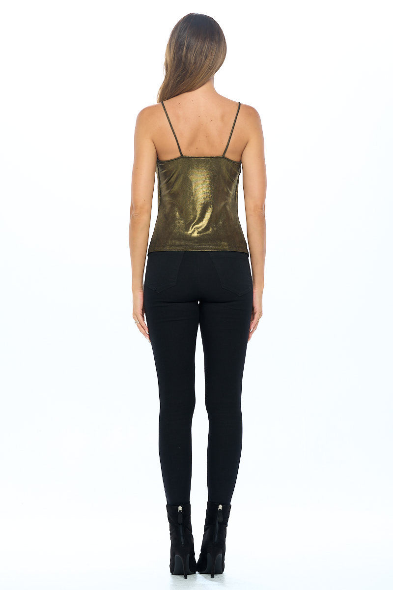 Lurex Metallic Knit Cowl neck Tank Top-Tops-RENEE C.-Small-BLACK/GOLD-Urbanheer