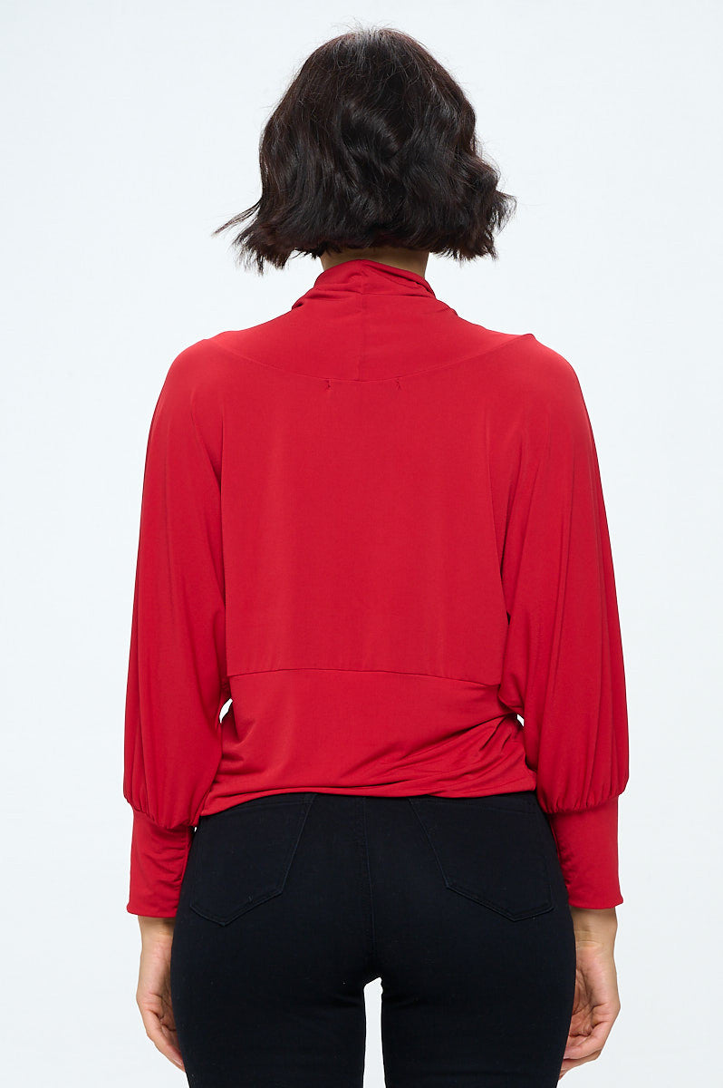 Knit Fabric Deep Cowl Neck Top with Front Twist-Tops-RENEE C.-Urbanheer