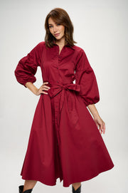 Maxi Shirt Dress-Dresses-Renee C.-Small-BURGUNDY-Urbanheer