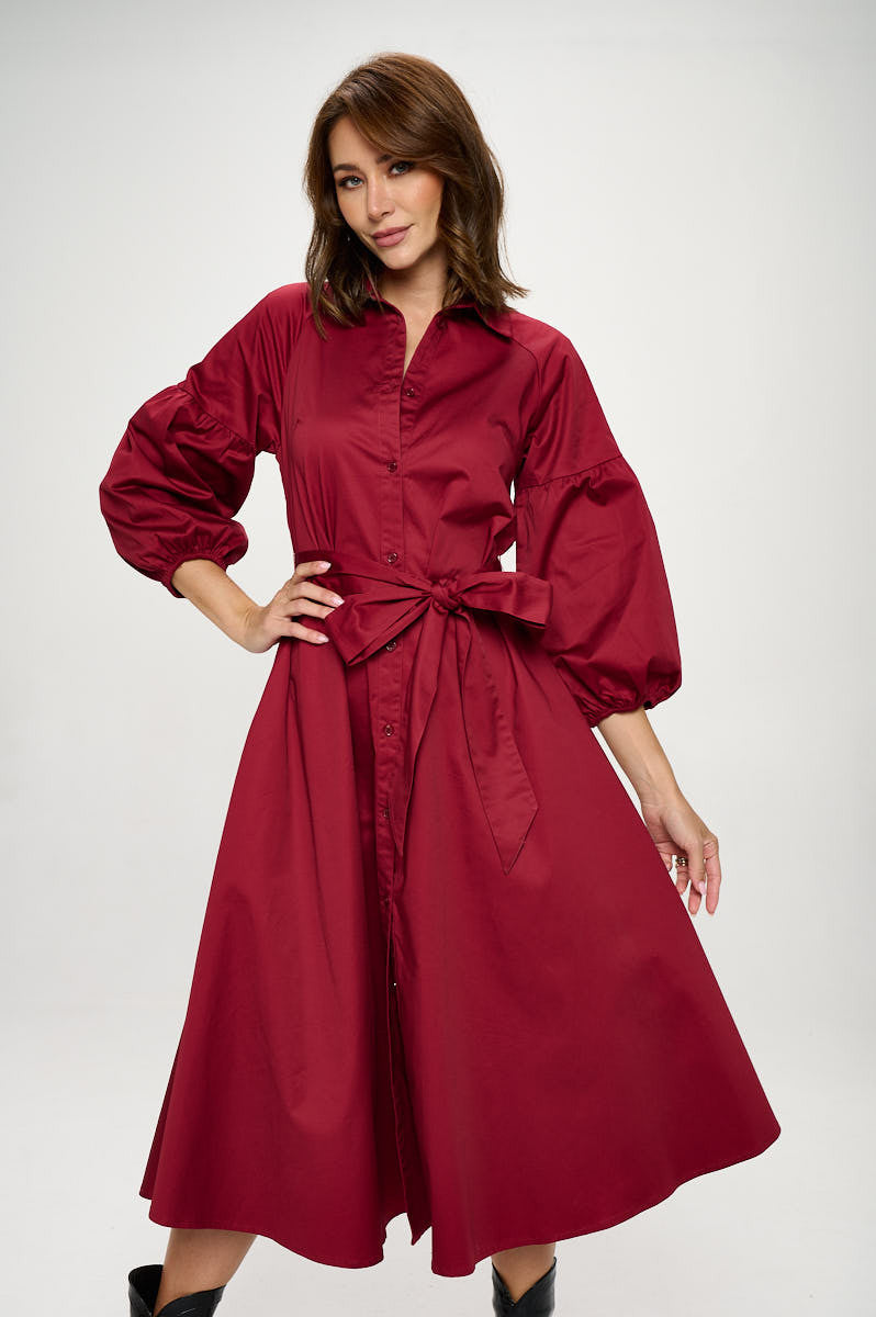 Maxi Shirt Dress-Dresses-Renee C.-Small-BURGUNDY-Urbanheer