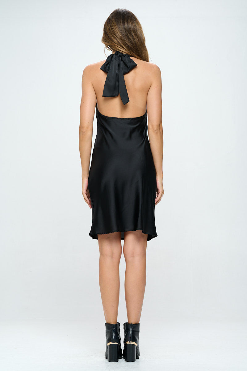 Satin Criss Cross Neck Dress with Open Back-Dresses-RENEE C.-Urbanheer